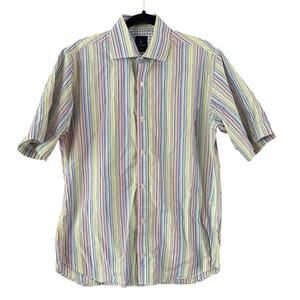 Women's Tailorbyrd Collection Pink Green Striped Button Down Shirt Size Medium M